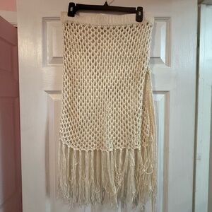 Lulu's Cream Asymmetrical Fringe Skirt